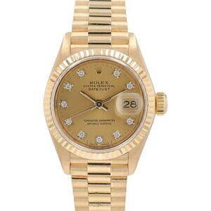 Rolex Ladies Datejust 69178 18KY Gold Champagne Diamond Dial President Watch